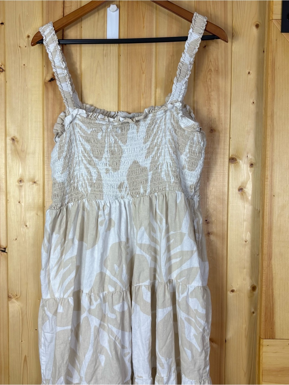 Gap Womens XXL Cream Beige Floral Linen Blend Smocked Tiered Maxi Dress ruffles - Picture 11 of 14